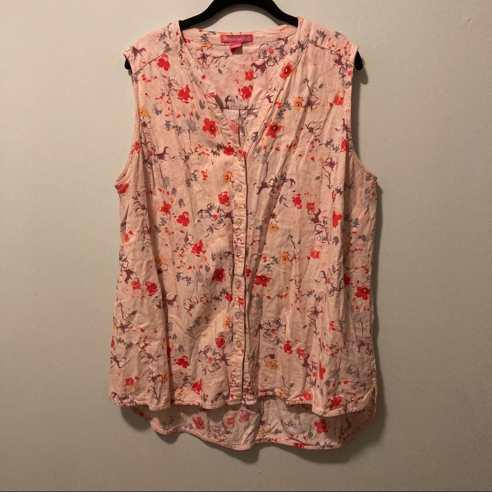 🍬 Woman within tank top 1X pink button up